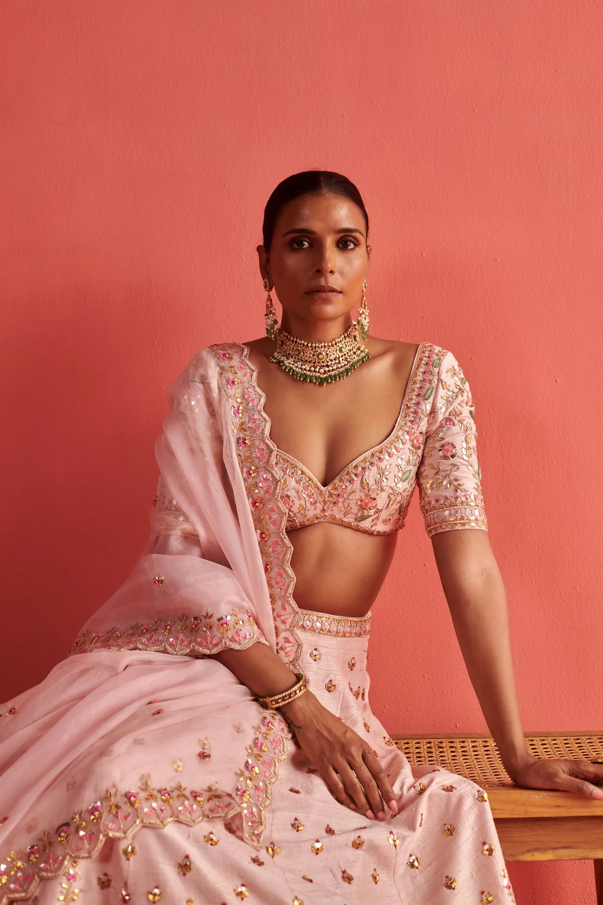 New Season Festive 2024-Dupatta-Organza Powder Pink-AS119-Fashion Wedding Edit Aarti Sethia