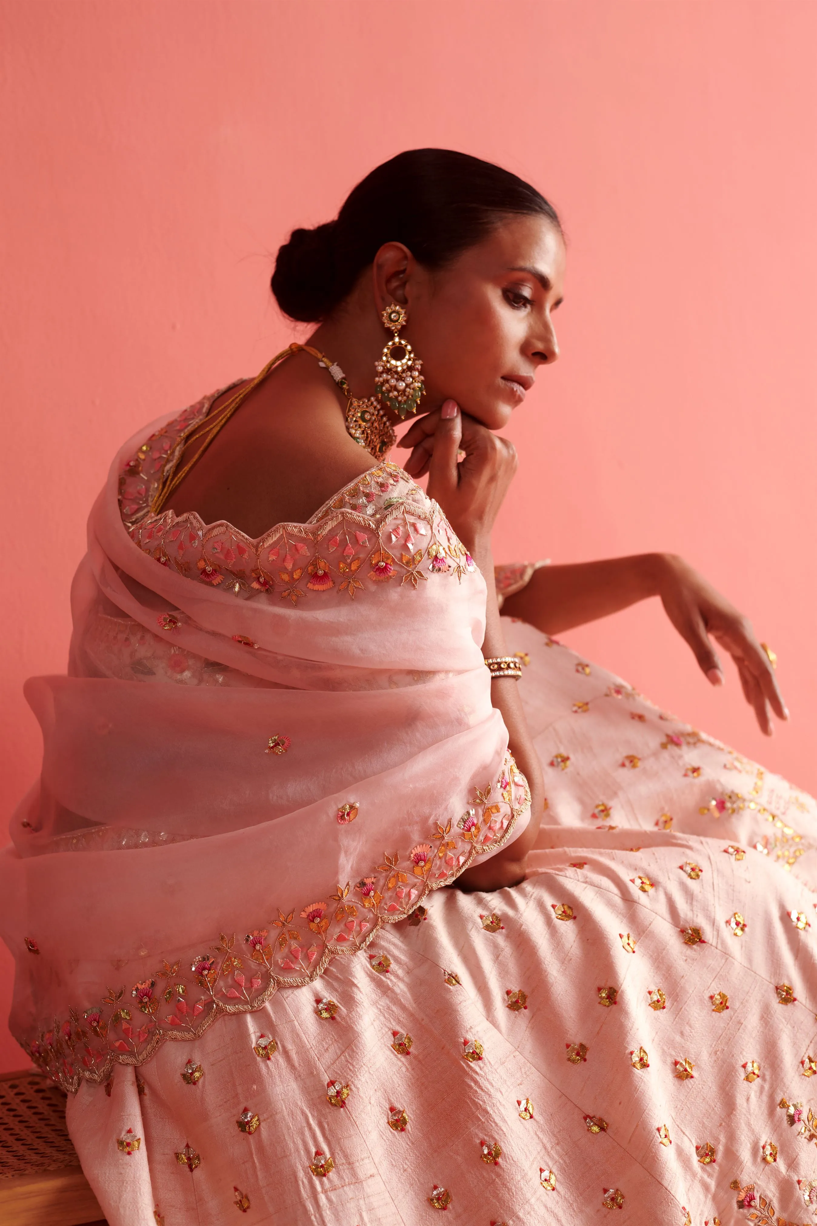 New Season Festive 2024-Dupatta-Organza Powder Pink-AS119-Fashion Wedding Edit Aarti Sethia