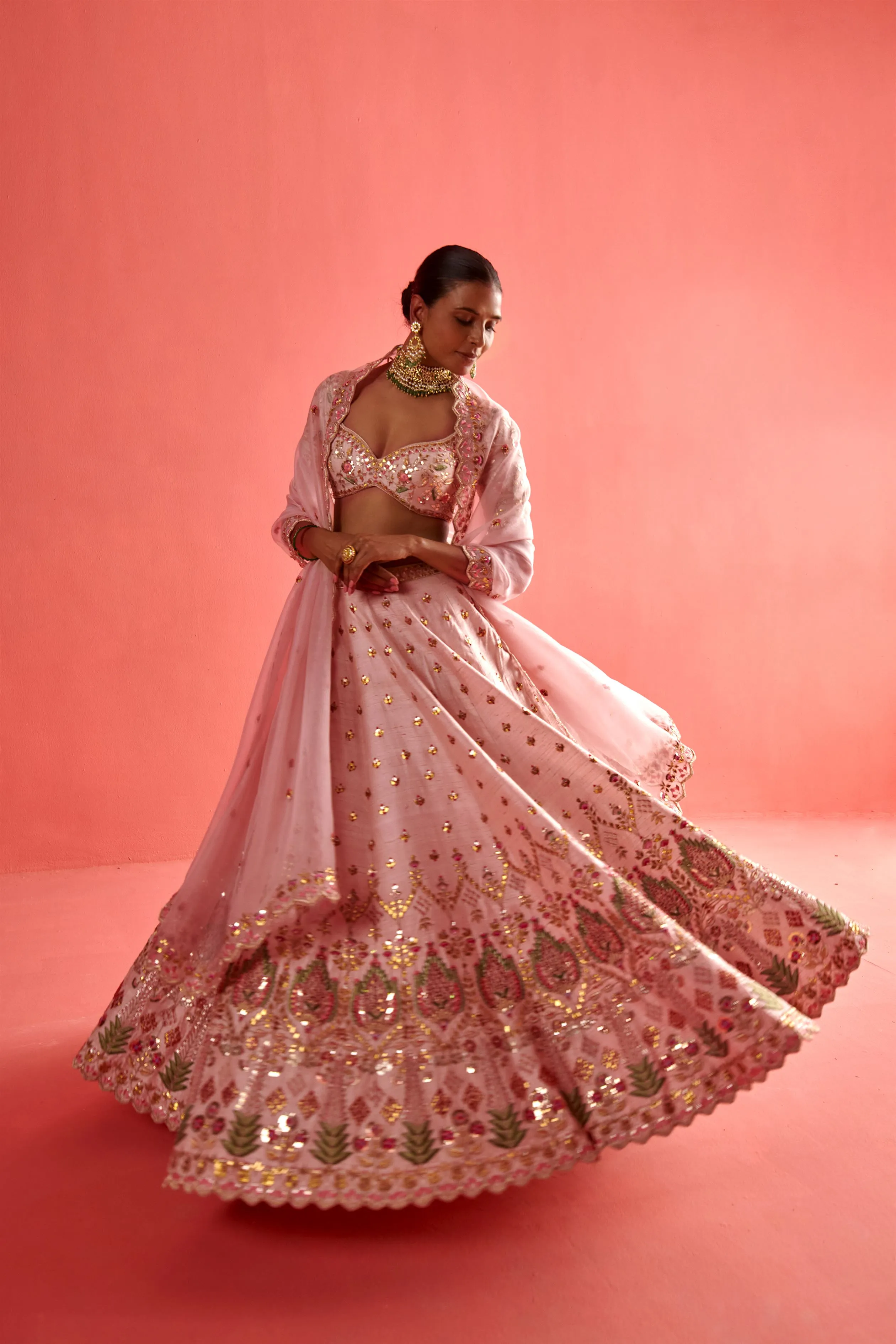 New Season Festive 2024-Dupatta-Organza Powder Pink-AS119-Fashion Wedding Edit Aarti Sethia