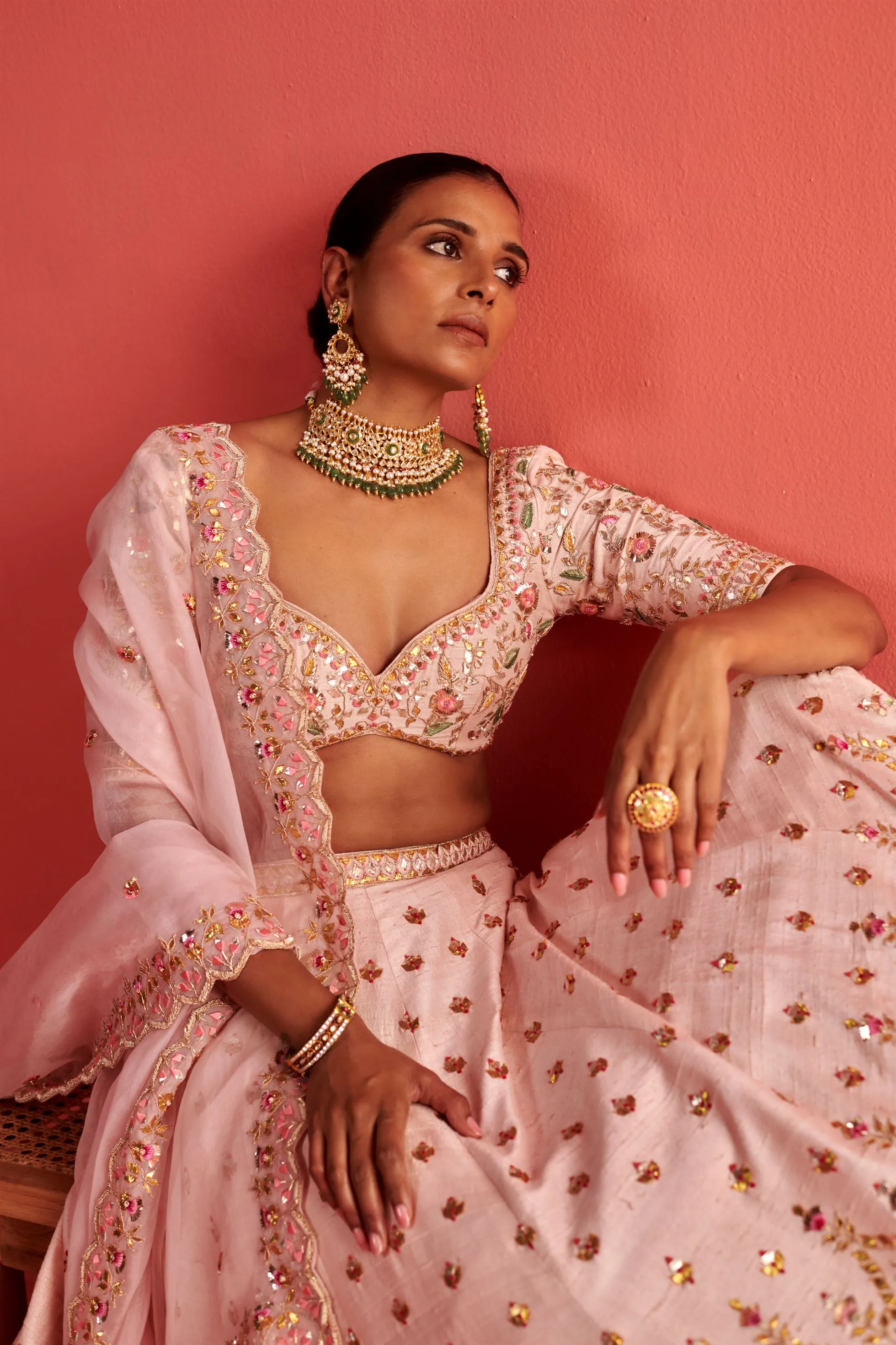 New Season Festive 2024-Dupatta-Organza Powder Pink-AS119-Fashion Wedding Edit Aarti Sethia