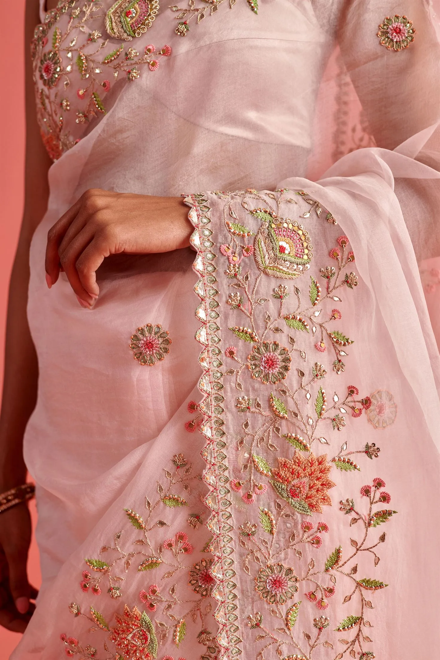 New Season Festive 2024-Saree-Organza/Mashru Silk 3pcs Powder Pink-AS103-Fashion Wedding Edit Aarti Sethia
