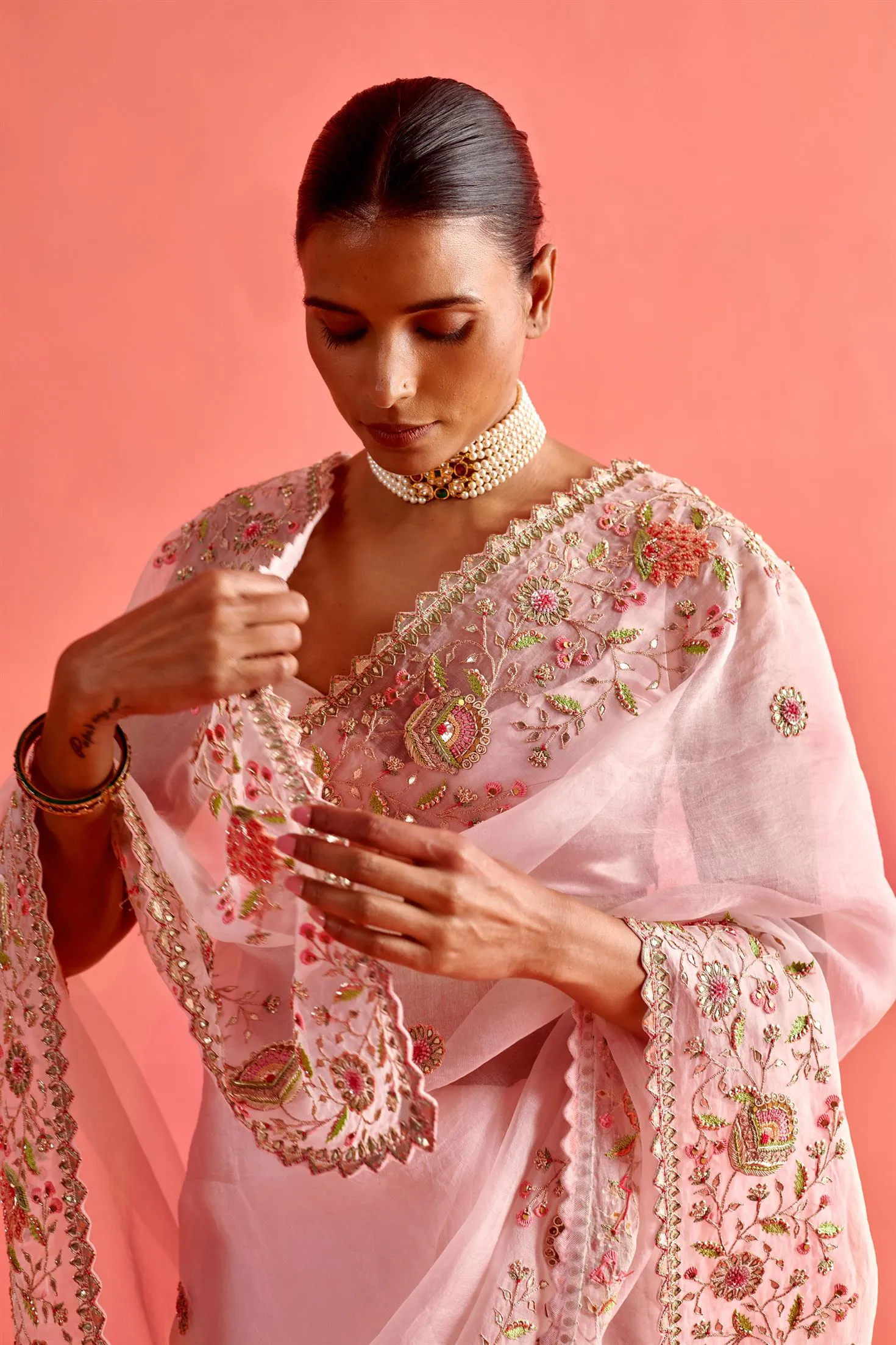 New Season Festive 2024-Saree-Organza/Mashru Silk 3pcs Powder Pink-AS103-Fashion Wedding Edit Aarti Sethia