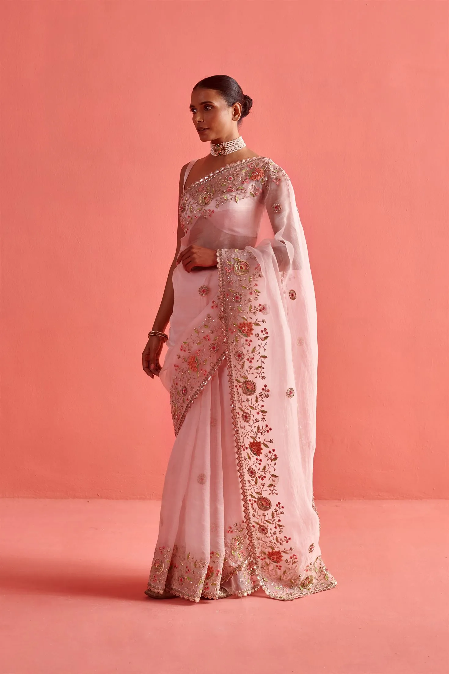 New Season Festive 2024-Saree-Organza/Mashru Silk 3pcs Powder Pink-AS103-Fashion Wedding Edit Aarti Sethia