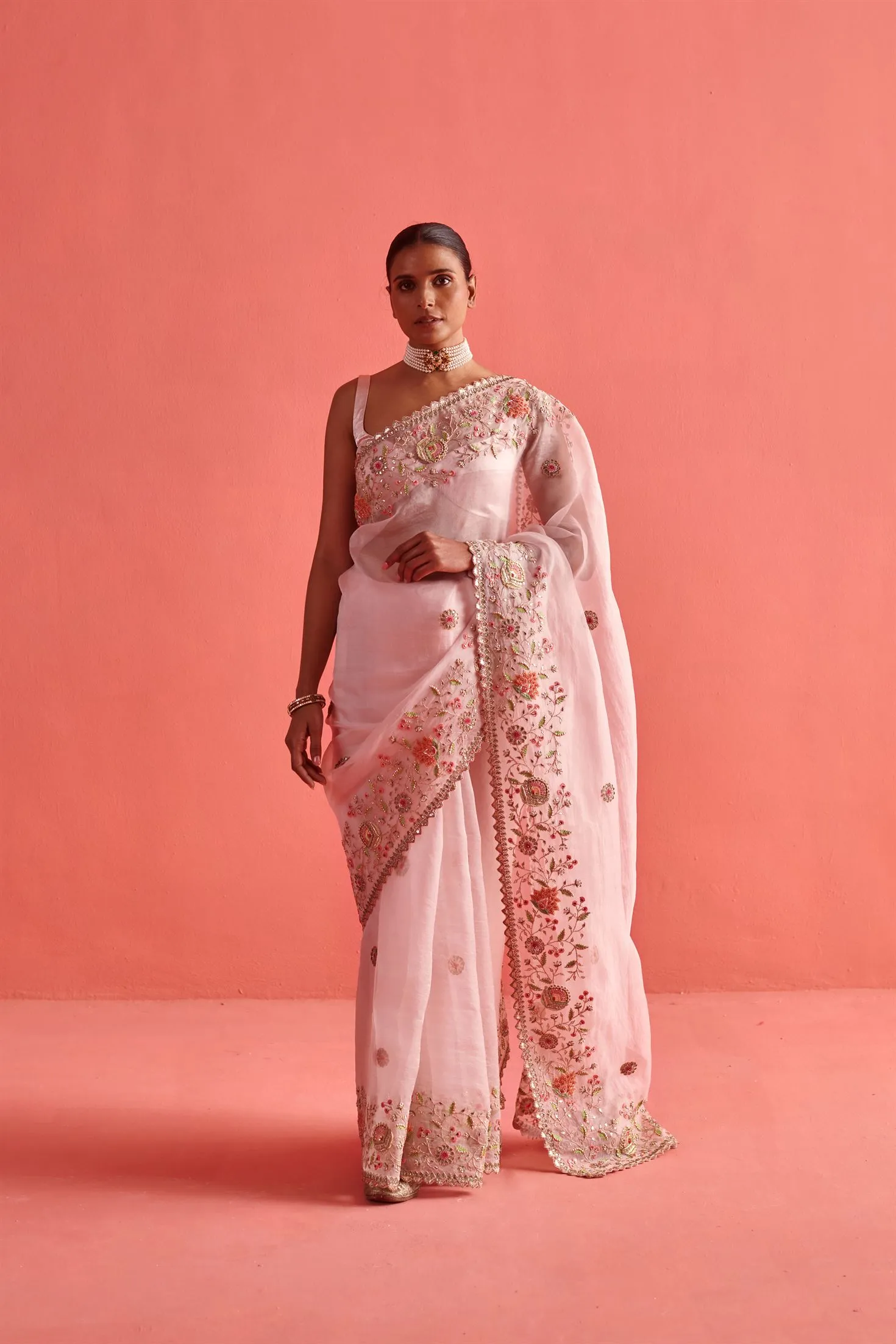 New Season Festive 2024-Saree-Organza/Mashru Silk 3pcs Powder Pink-AS103-Fashion Wedding Edit Aarti Sethia