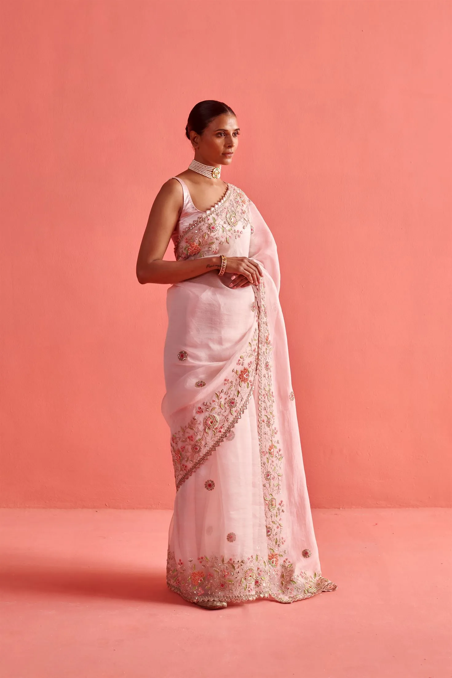 New Season Festive 2024-Saree-Organza/Mashru Silk 3pcs Powder Pink-AS103-Fashion Wedding Edit Aarti Sethia