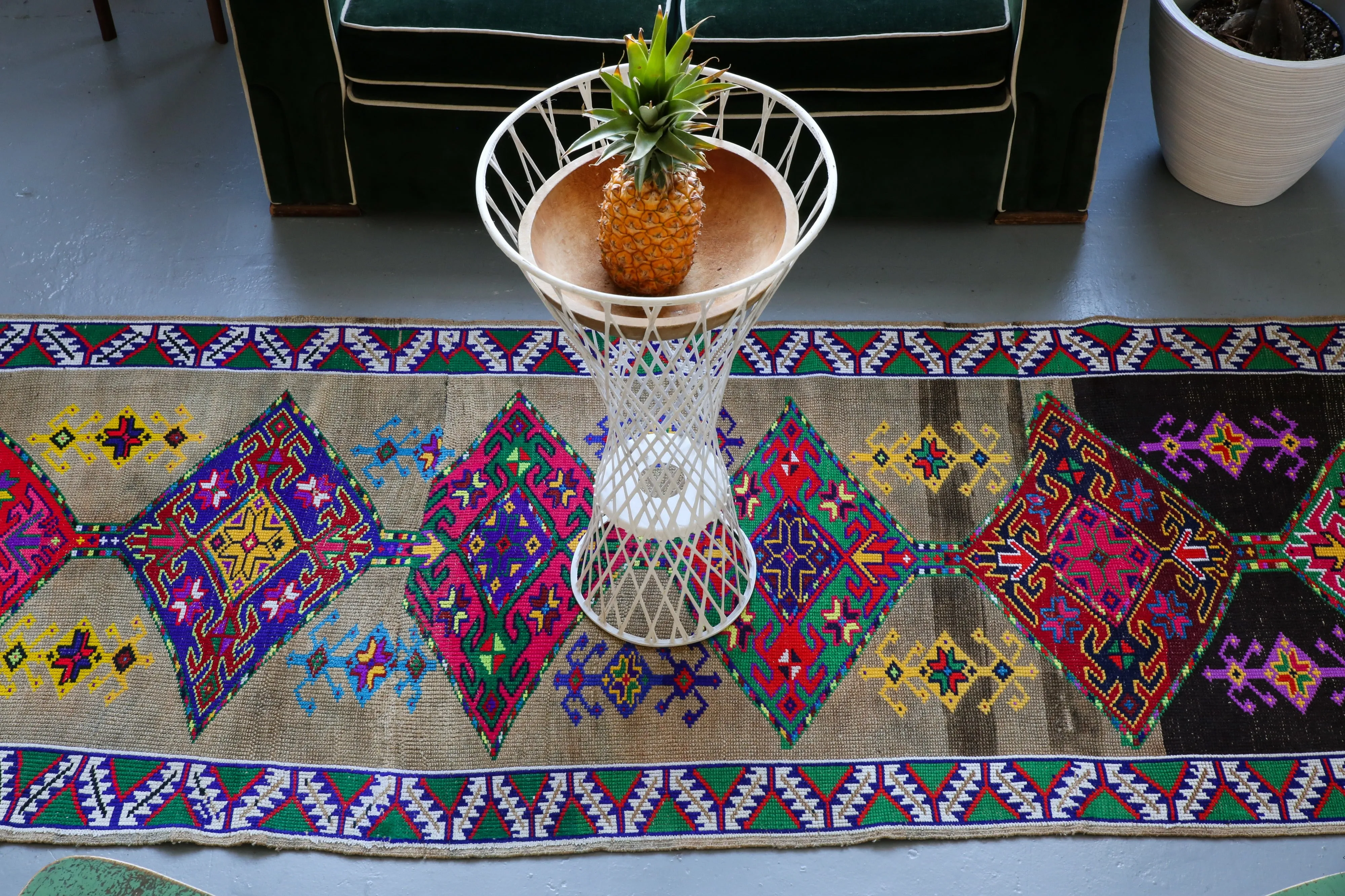 Old Kurdish Herki Runner 3.2ftx9.2ft