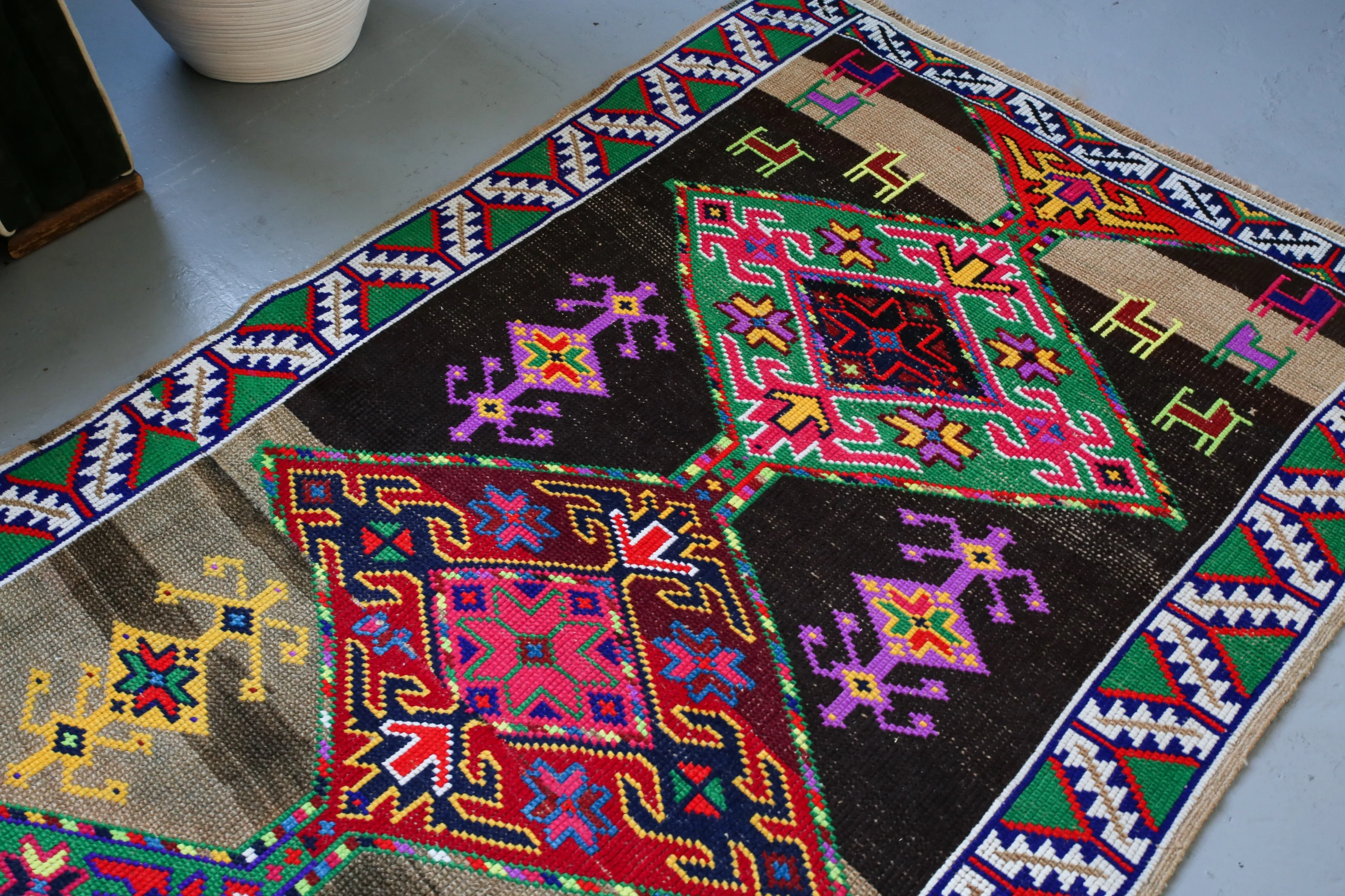 Old Kurdish Herki Runner 3.2ftx9.2ft