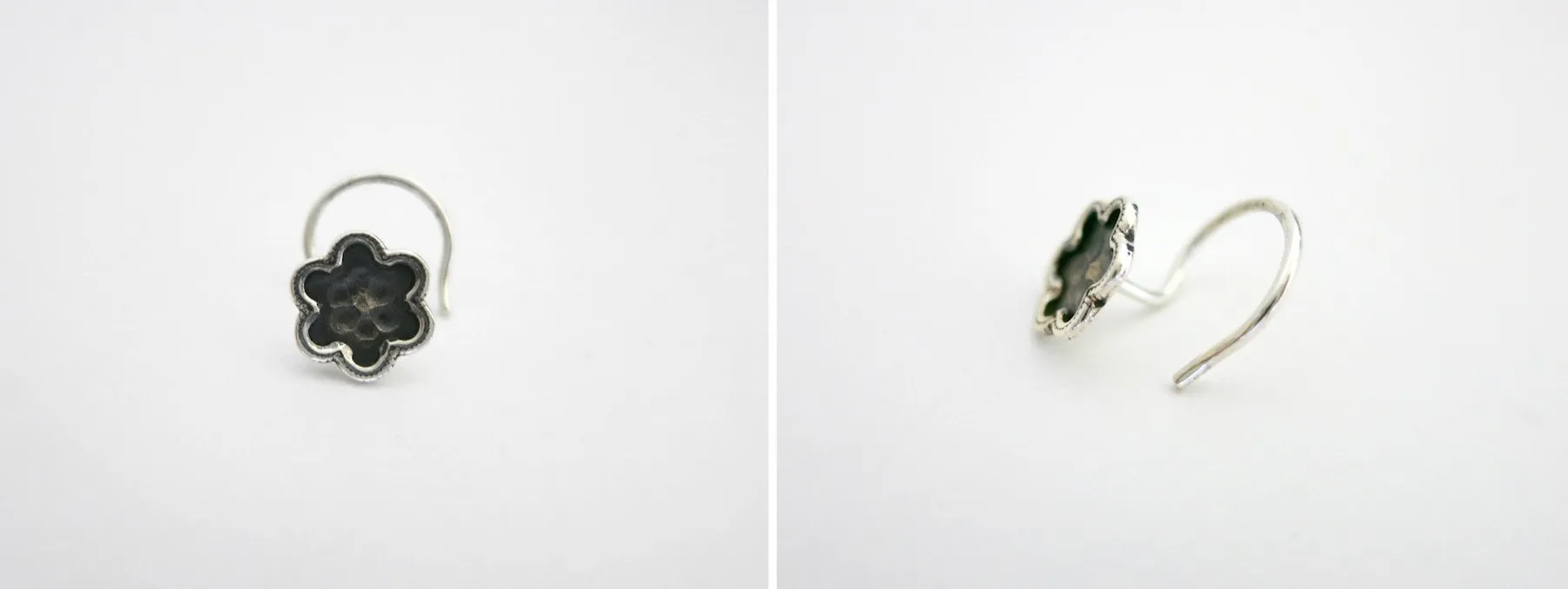 Oxidized, hammer-finish floral nose pin