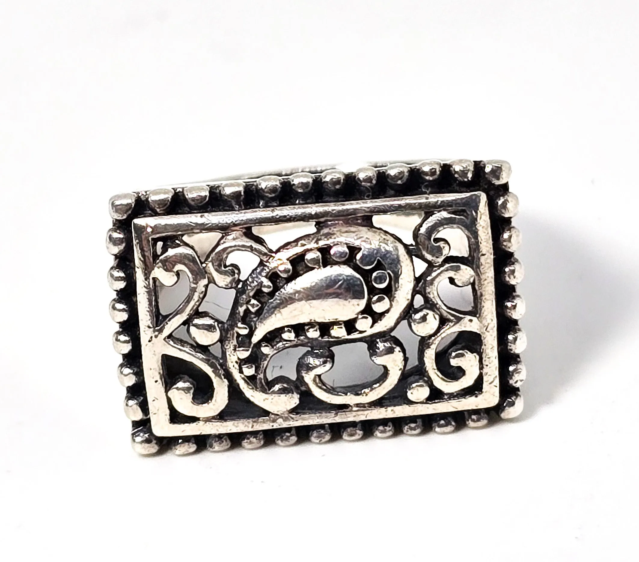 Paisley Scroll Design open large Sterling Silver NF Plaque Ring Size 7
