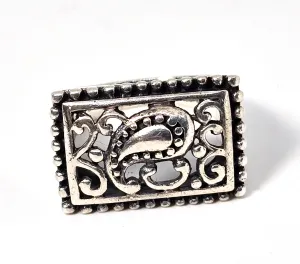 Paisley Scroll Design open large Sterling Silver NF Plaque Ring Size 7