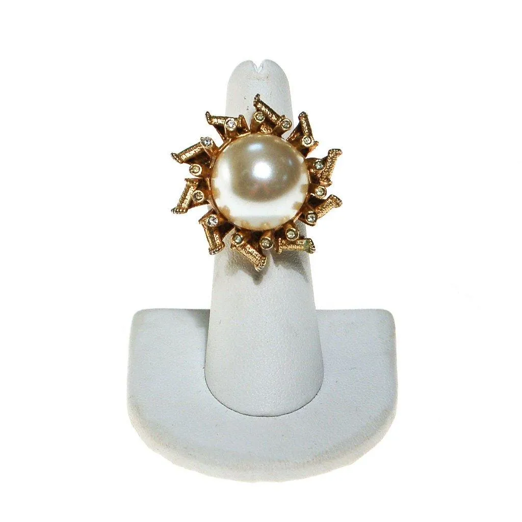 Pearl and Rhinestone Atomic Starburst Statement Ring
