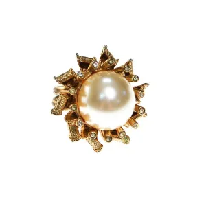 Pearl and Rhinestone Atomic Starburst Statement Ring