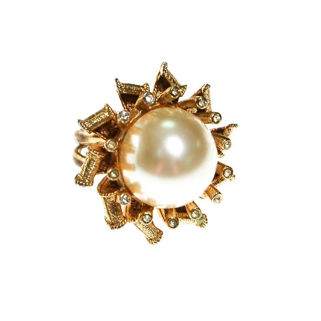 Pearl and Rhinestone Atomic Starburst Statement Ring