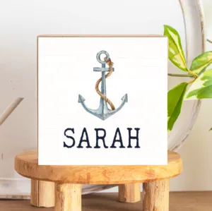 Personalized Watercolor Anchor Decorative Wooden Block