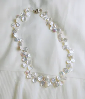 Petal Freshwater Pearl Necklace, Hand knotted Natural Pearls, Wedding Pearl Necklace.