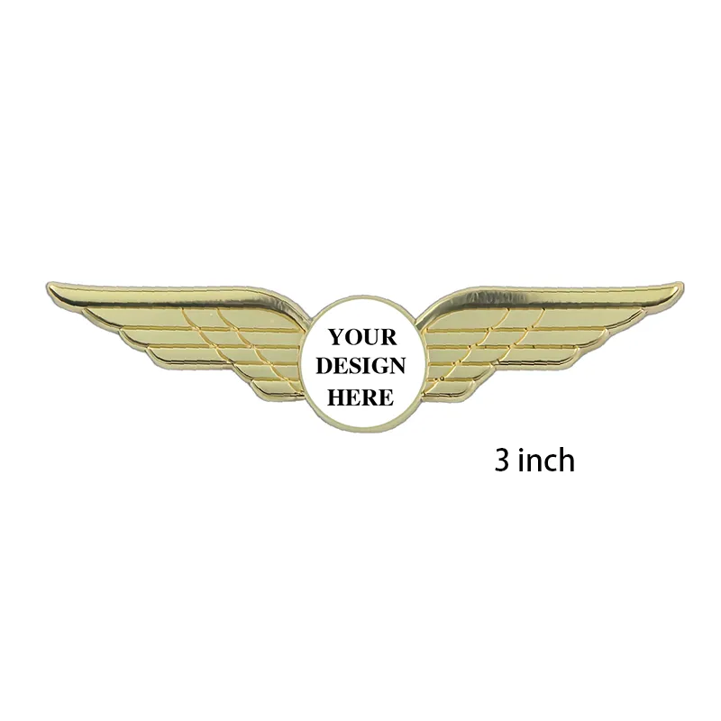 Pilot Wings Pin with Custom Round Logo - 3 inch