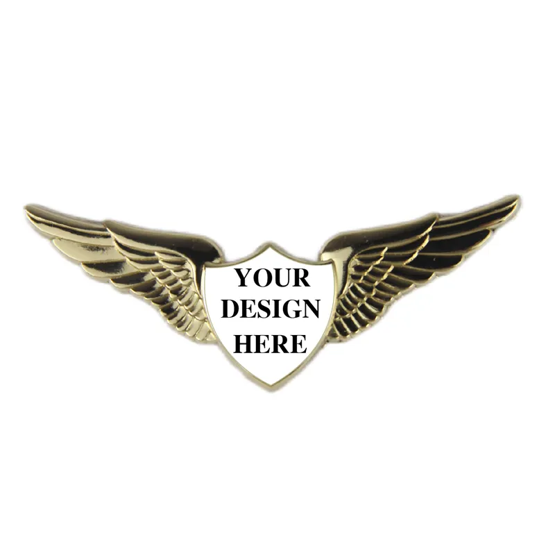 Pilot Wings Pin with Custom Shield Logo - 2.5 inch