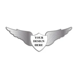 Pilot Wings Pin with Custom Shield Logo - 2.5 inch