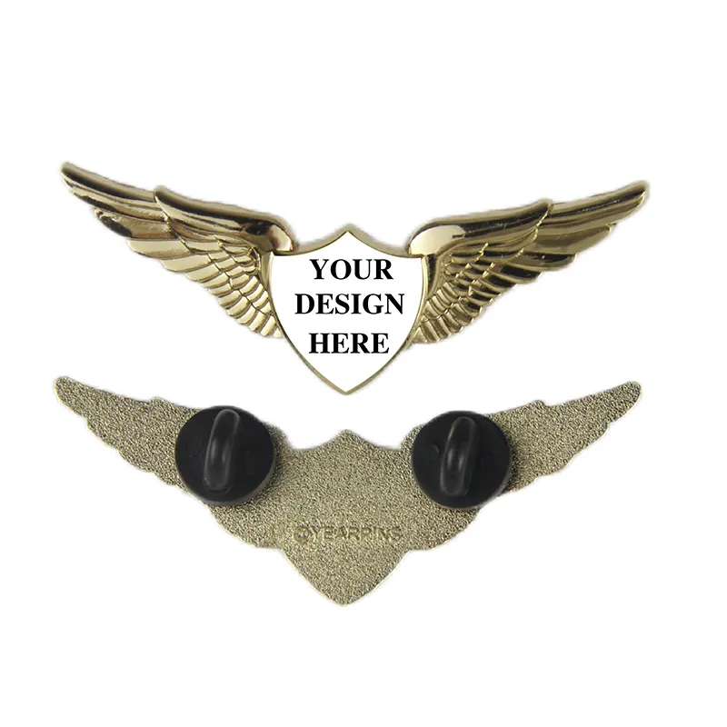 Pilot Wings Pin with Custom Shield Logo - 2.5 inch