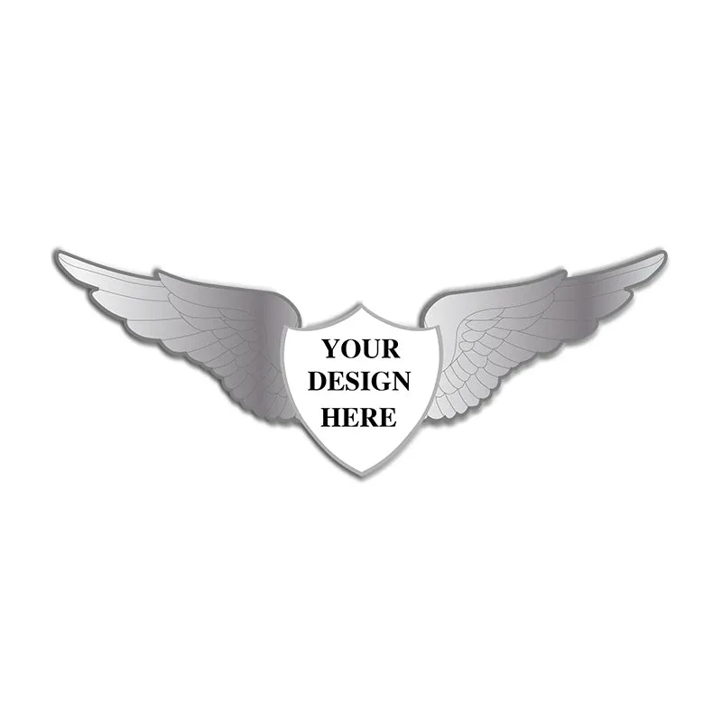 Pilot Wings Pin with Custom Shield Logo - 2.5 inch
