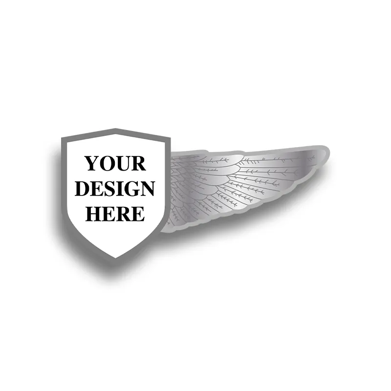 Pilot Wings Pin with Custom Shield Logo - Half Wing 1.75 inch
