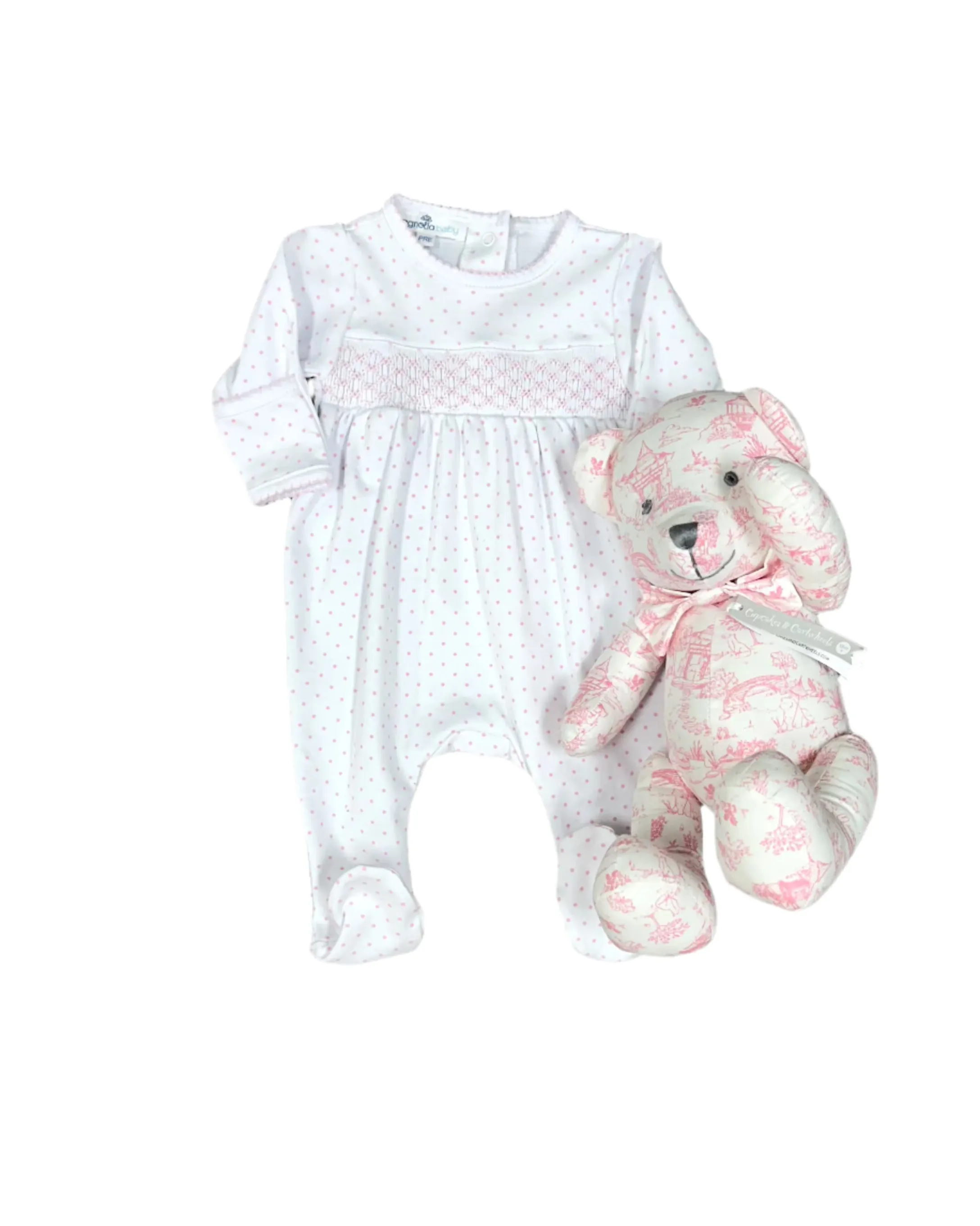 Pink Mini Dots Smocked Footie