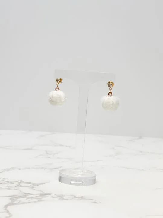 Pom Post Dangle Earrings - White