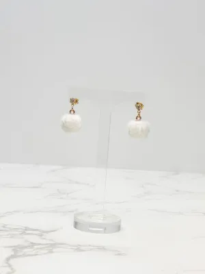 Pom Post Dangle Earrings - White