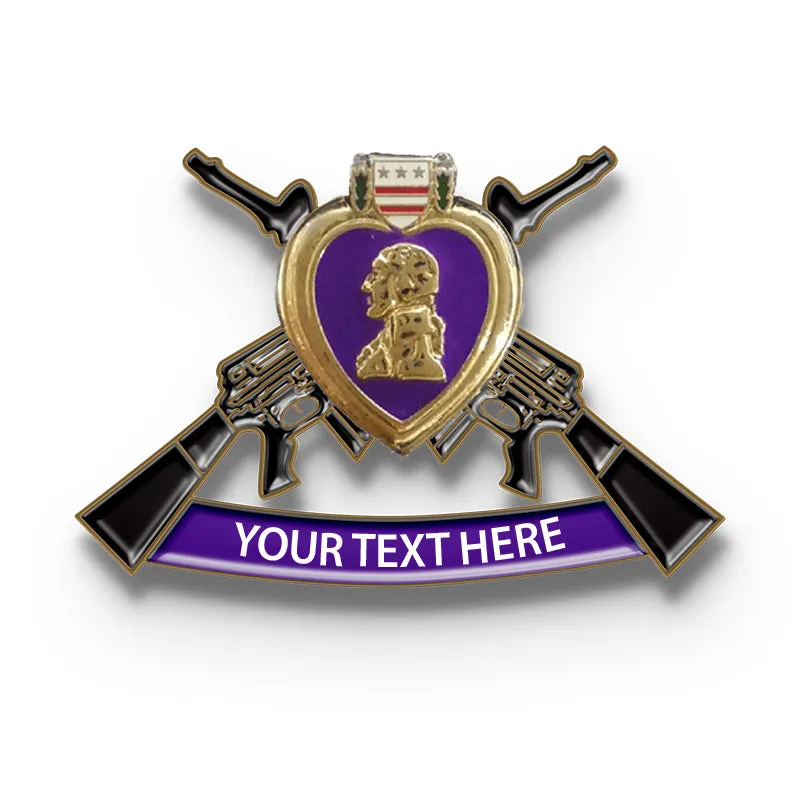 Purple Heart Pins with Custom Text - Army Cross Pistol