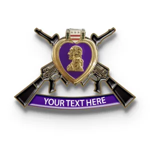 Purple Heart Pins with Custom Text - Army Cross Pistol