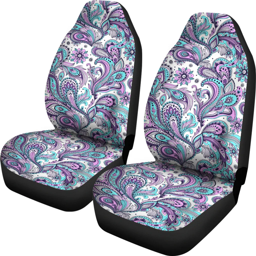 Purple, Pink, White and Teal Floral Paisley Pattern Car Seat Covers