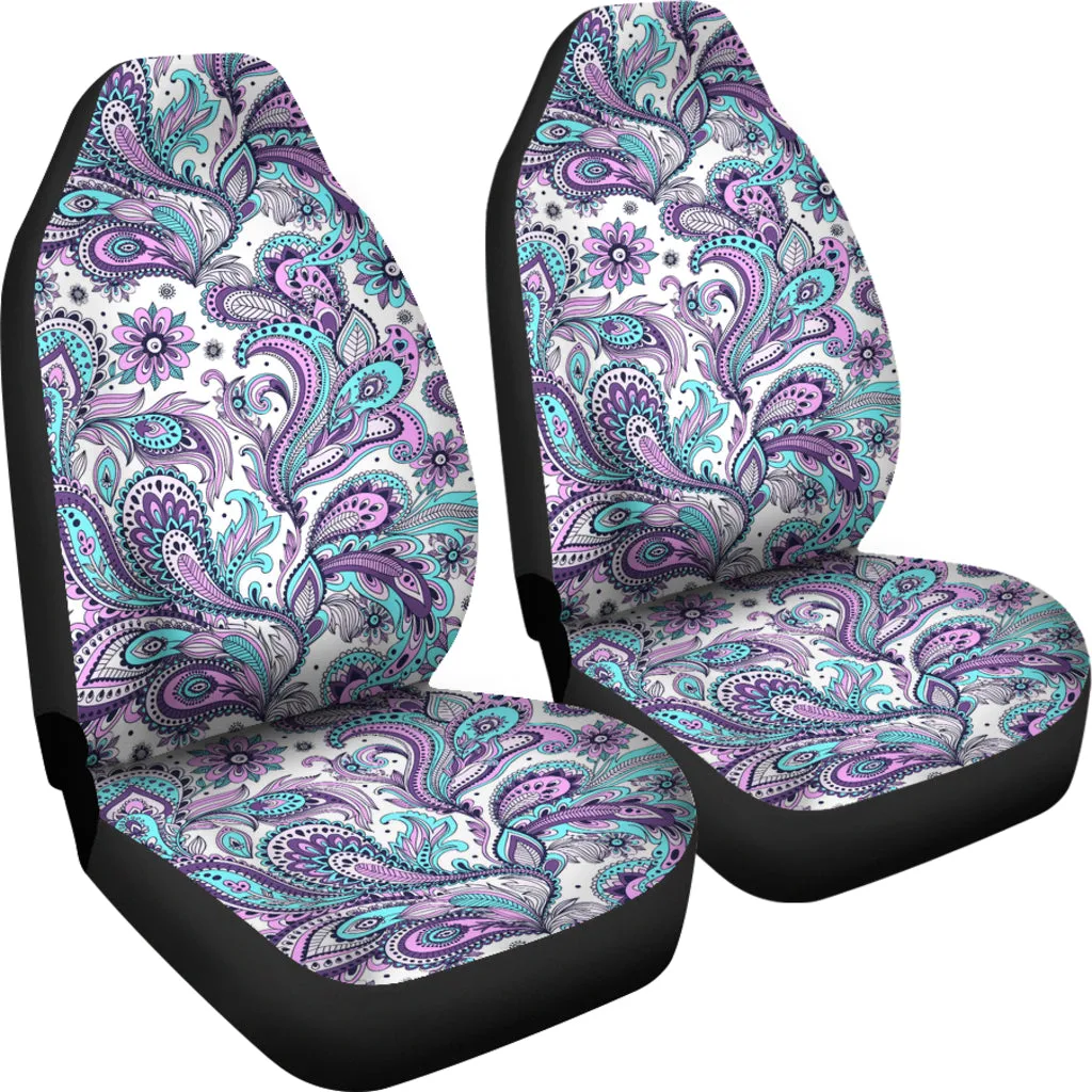 Purple, Pink, White and Teal Floral Paisley Pattern Car Seat Covers