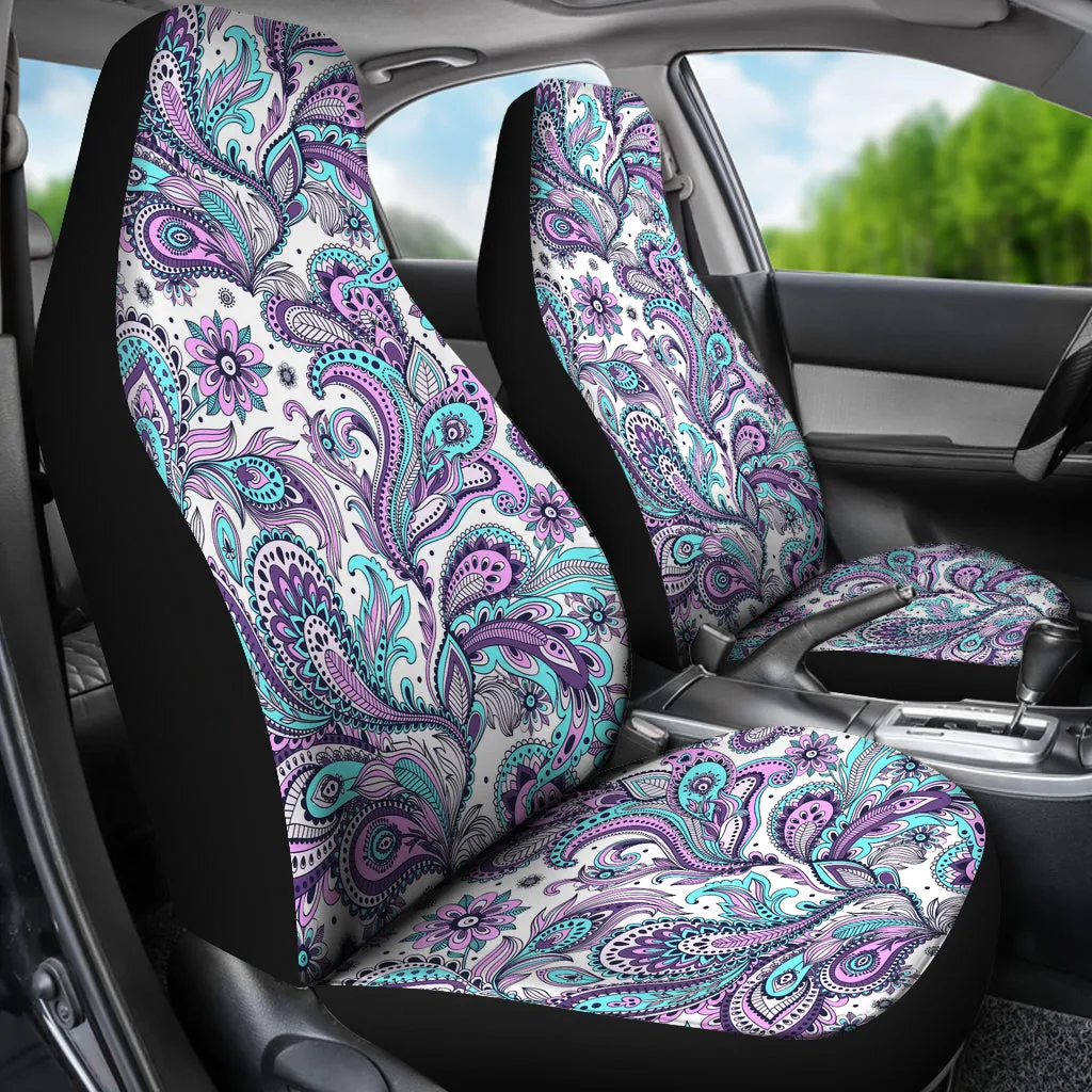 Purple, Pink, White and Teal Floral Paisley Pattern Car Seat Covers