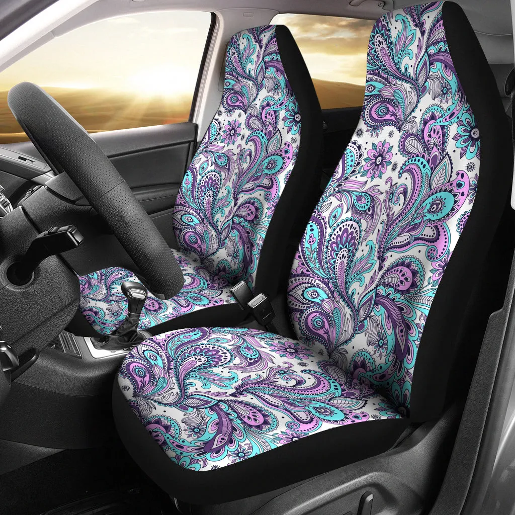 Purple, Pink, White and Teal Floral Paisley Pattern Car Seat Covers