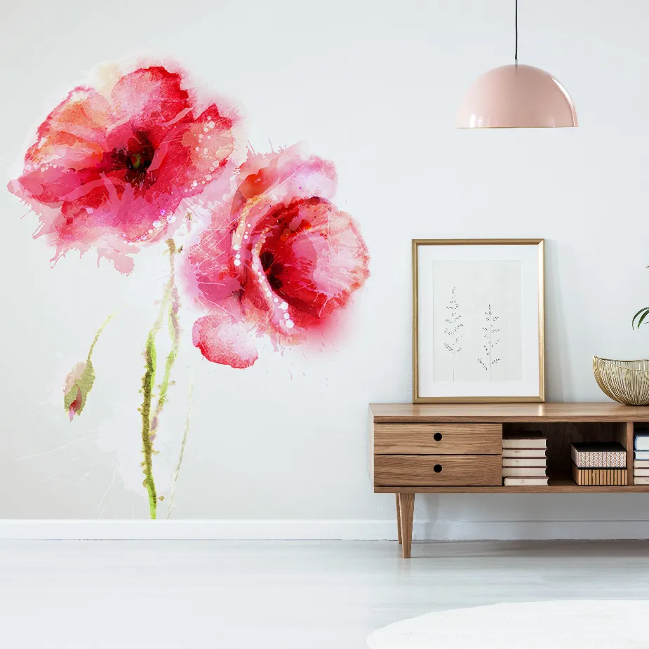 Red Poppies Watercolor Wallpaper Mural