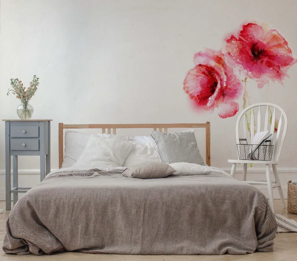 Red Poppies Watercolor Wallpaper Mural