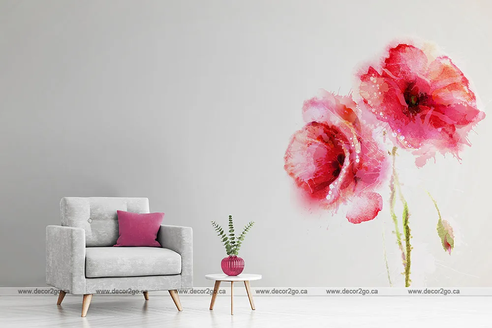 Red Poppies Watercolor Wallpaper Mural
