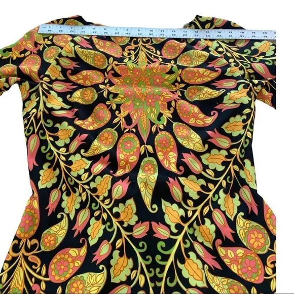 Retro Large ZARA Long Sleeve Black Mini Dress with MultiColor Paisley Designs.