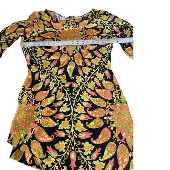 Retro Large ZARA Long Sleeve Black Mini Dress with MultiColor Paisley Designs.
