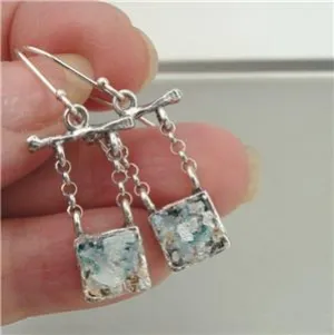 Roman Glass Earrings 925 Sterling Silver Handmade Art Hadar Designers (as 400407
