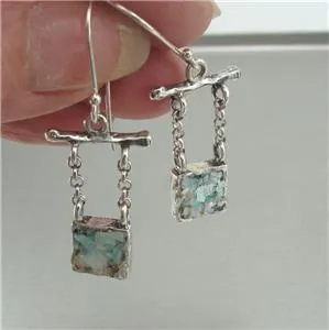 Roman Glass Earrings 925 Sterling Silver Handmade Art Hadar Designers (as 400407