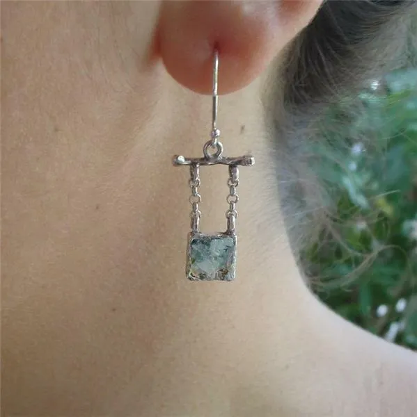 Roman Glass Earrings 925 Sterling Silver Handmade Art Hadar Designers (as 400407