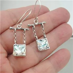 Roman Glass Earrings 925 Sterling Silver Handmade Art Hadar Designers (as 400407