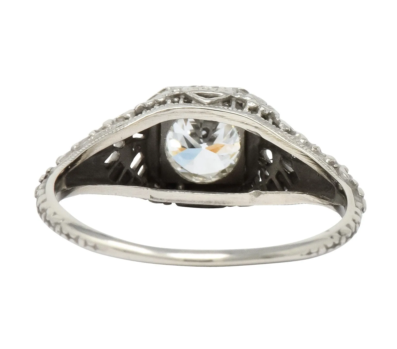 Romantic Edwardian 0.73 CTS Diamond 14 Karat White Gold Engagement Ring GIA