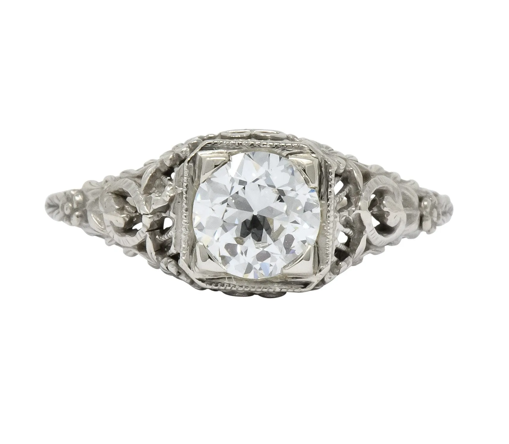 Romantic Edwardian 0.73 CTS Diamond 14 Karat White Gold Engagement Ring GIA