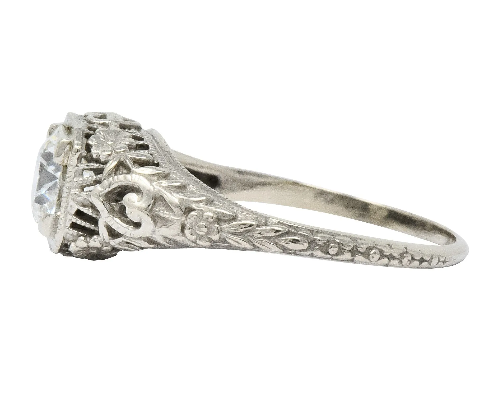 Romantic Edwardian 0.73 CTS Diamond 14 Karat White Gold Engagement Ring GIA