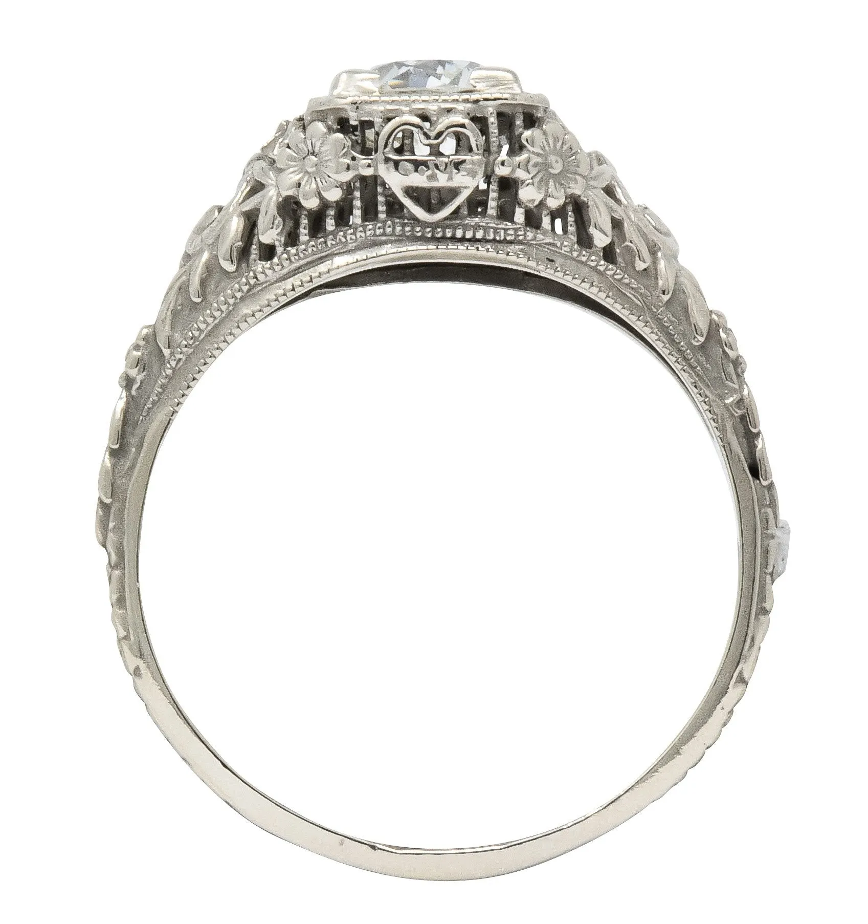 Romantic Edwardian 0.73 CTS Diamond 14 Karat White Gold Engagement Ring GIA