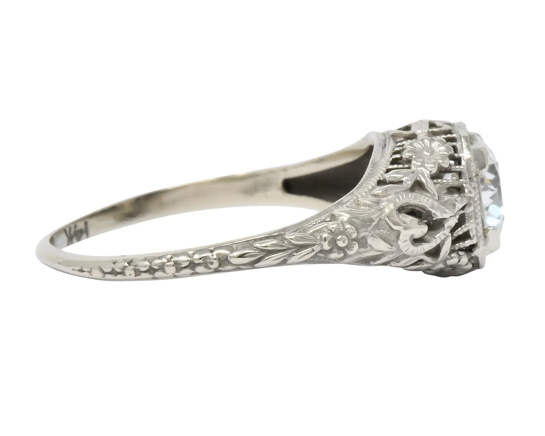Romantic Edwardian 0.73 CTS Diamond 14 Karat White Gold Engagement Ring GIA