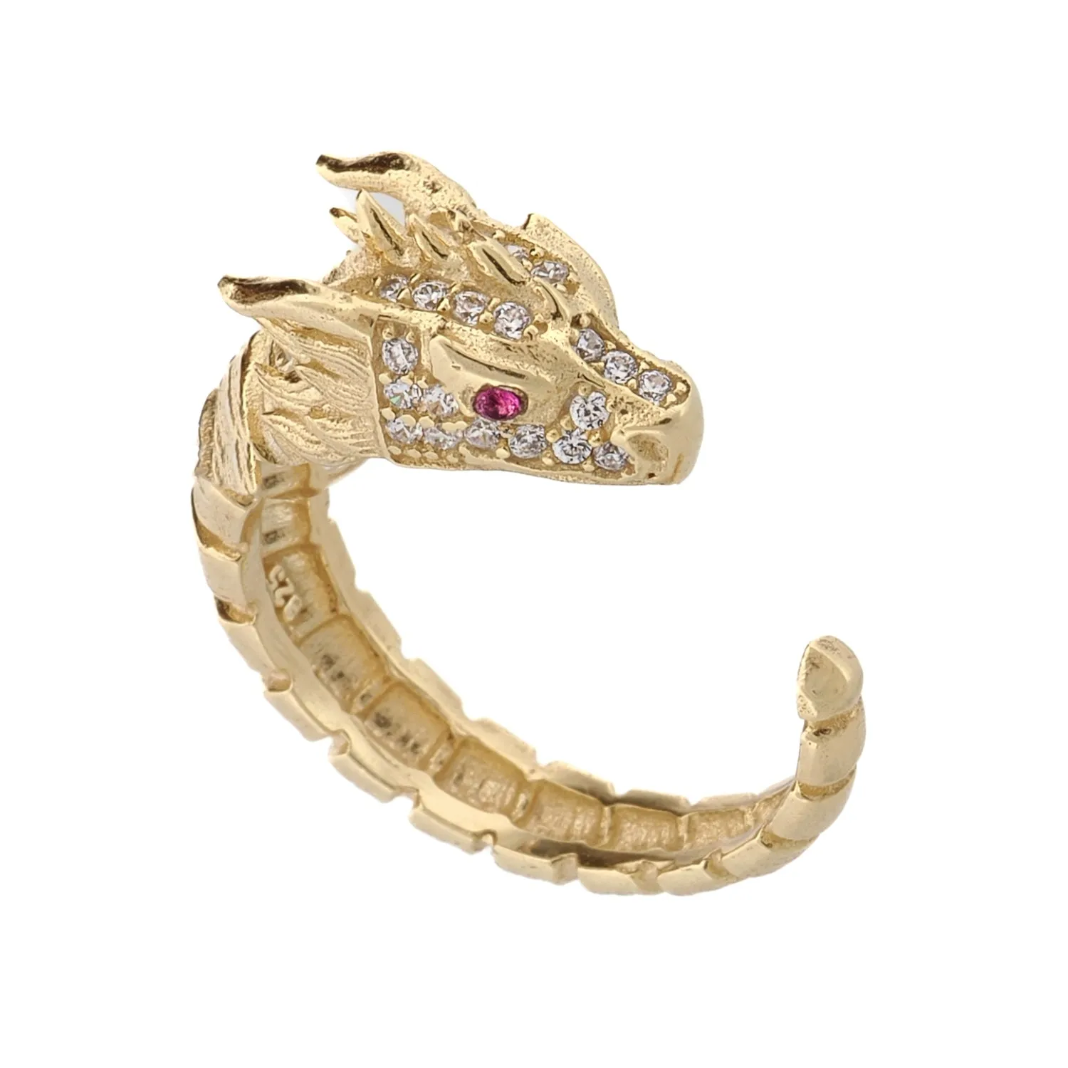 Ruby Eyed Guardian Gold Dragon Design Ring