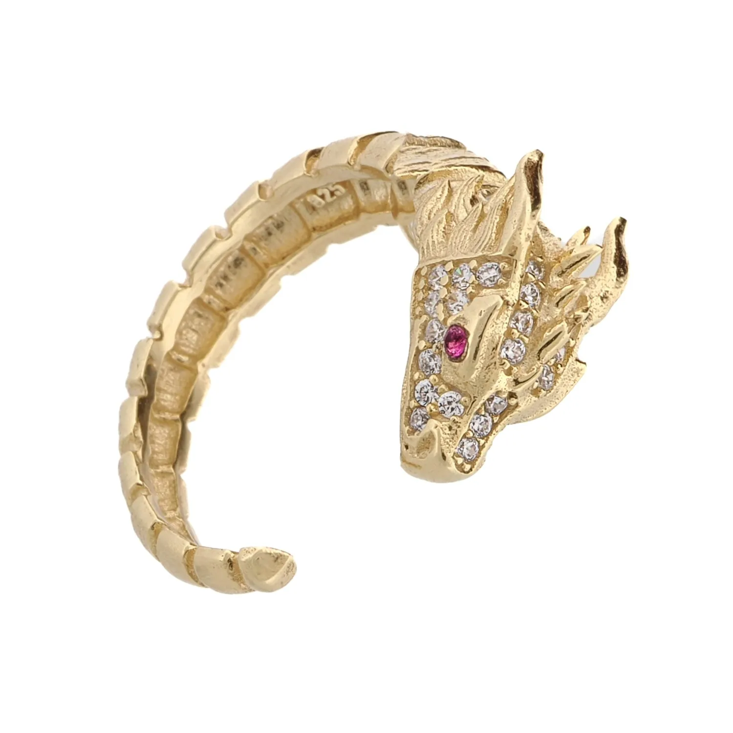 Ruby Eyed Guardian Gold Dragon Design Ring